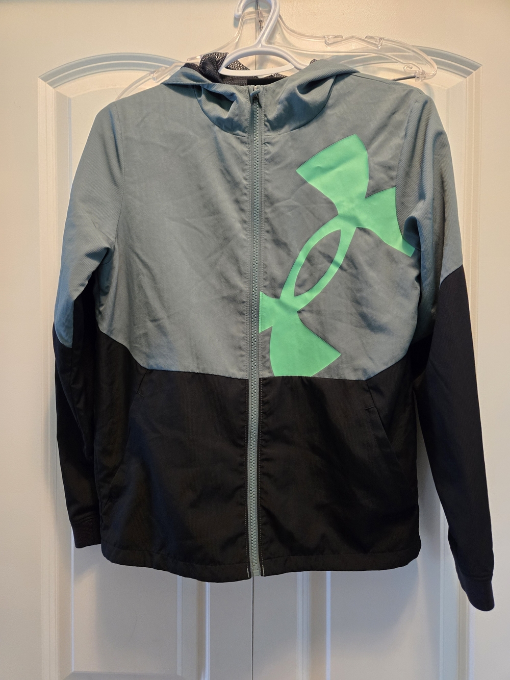 Under Armour Kids' Black & Gray Hooded Jacket with Green Logo